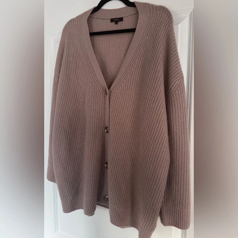 NWOT! QUINCE Mongolian Cashmere Oversized Boyfriend Cardigan *Mink Pink* S Rare - Picture 5 of 11